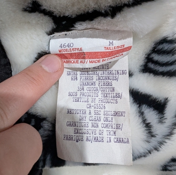 Vintage Black and White Roman Numerical Clock Pattern Coat Faux Fur Women 44 M - Picture 9 of 9